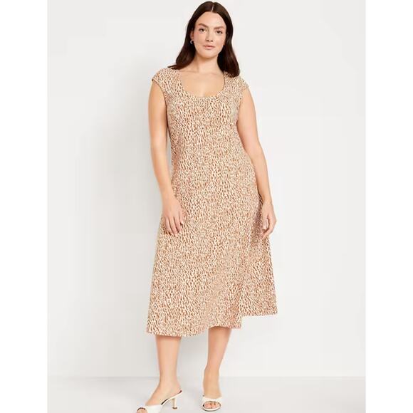 NWT Old Navy Maternity Fit and Flare Midi Cotton Boho Dress In Cheetah Sz L - Picture 1 of 8